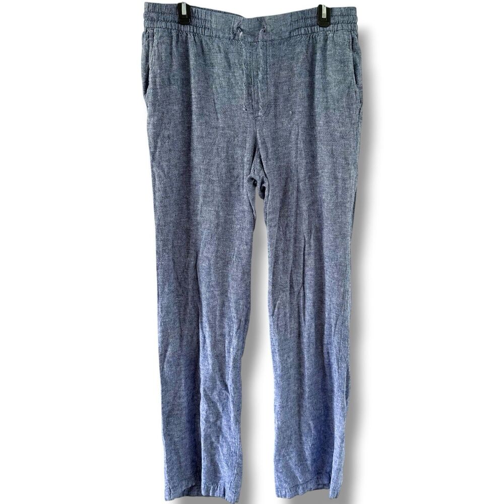 Old Navy Blue Chambray Drawstring Linen Blend Rayon Pants Women's Large Tall LT